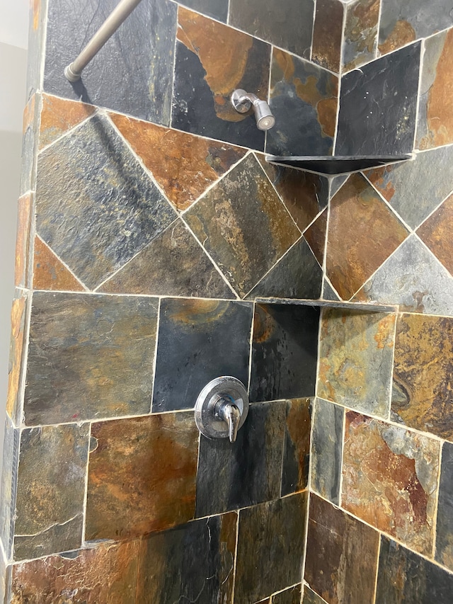 interior details featuring a tile shower