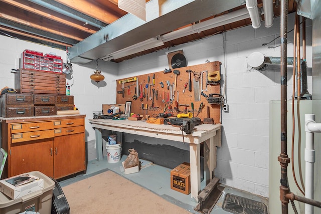 basement featuring a workshop area