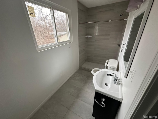 26202 Colgate St, Inkster, MI 48141 - bathroom featuring a stall shower, vanity, and tile patterned flooring