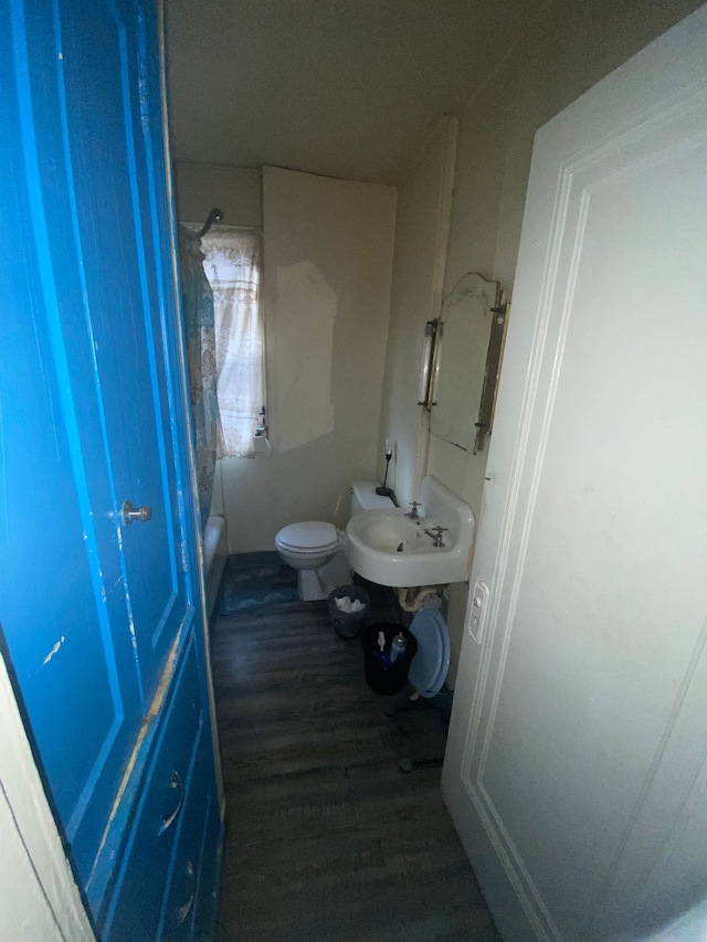 bathroom featuring hardwood / wood-style flooring, toilet, and sink