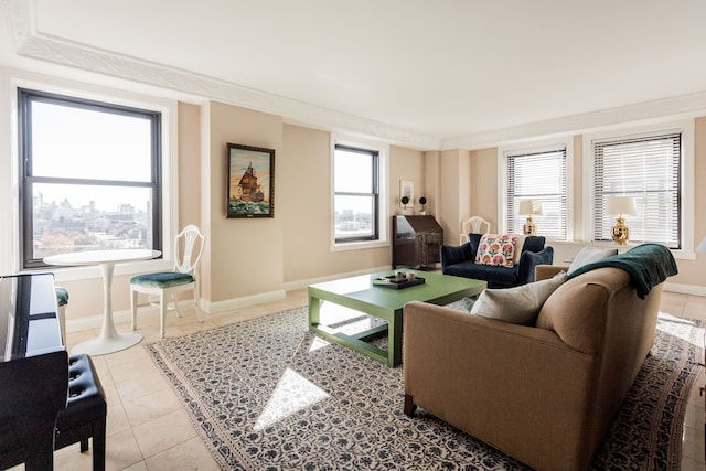 living room with light tile patterned floors