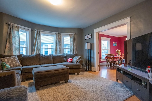 living room with light hardwood / wood-style floors