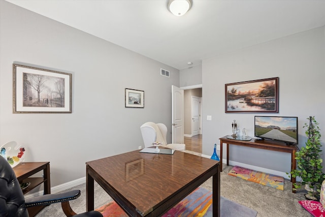 view of carpeted home office