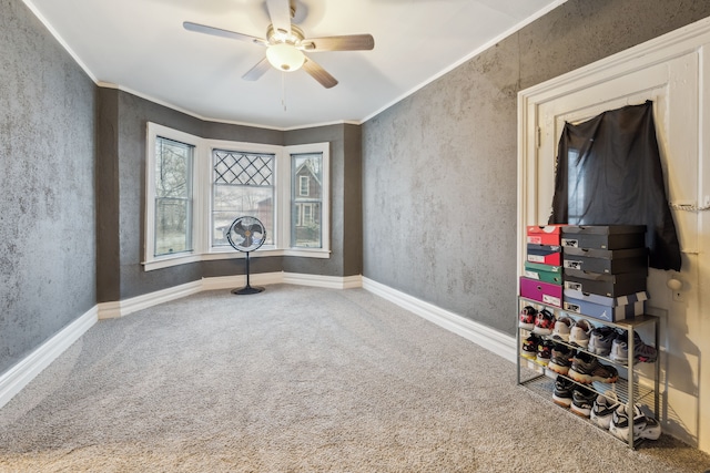 2619 Wabash St, Detroit, MI 48216 - carpeted empty room featuring ornamental molding and ceiling fan