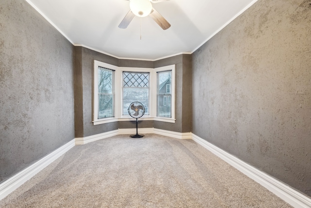 2619 Wabash St, Detroit, MI 48216 - carpeted spare room featuring ornamental molding, a ceiling fan, and a textured wall