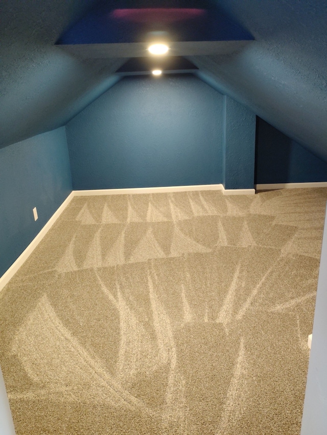 additional living space with carpet and vaulted ceiling