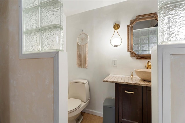 bathroom featuring vanity, toilet, and wood-type flooring