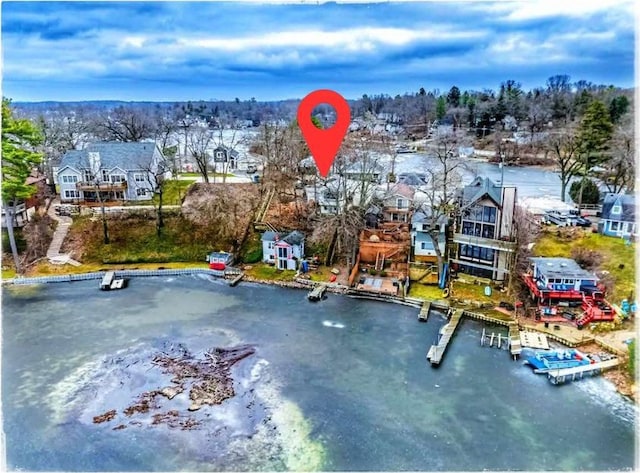 aerial view with a water view