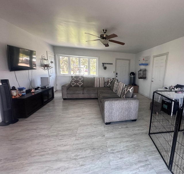 living room with ceiling fan