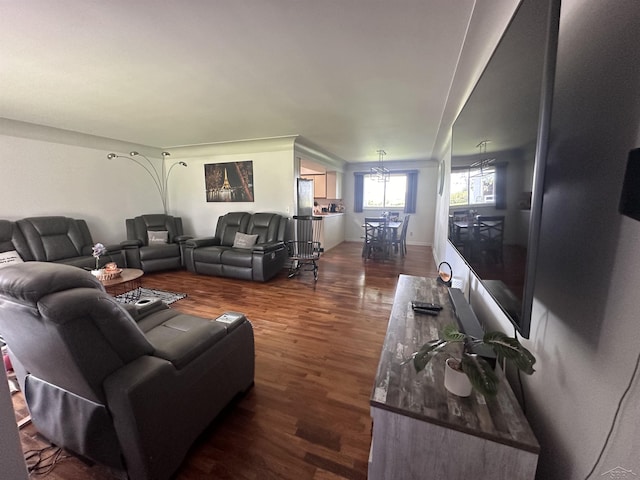 living room with dark wood-type flooring