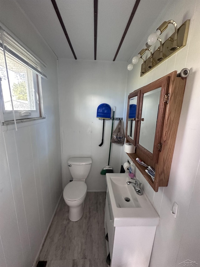 bathroom featuring hardwood / wood-style flooring, vanity, and toilet