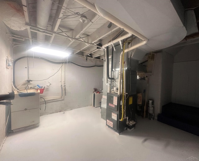 basement with heating unit