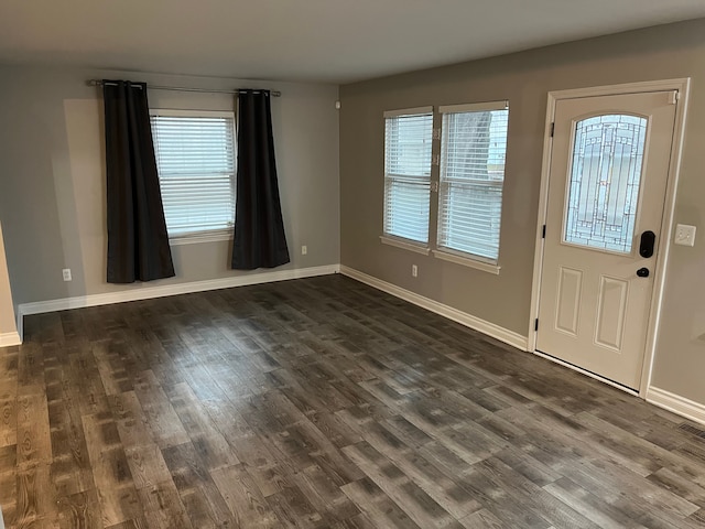 entryway with dark hardwood / wood-style flooring and a healthy amount of sunlight