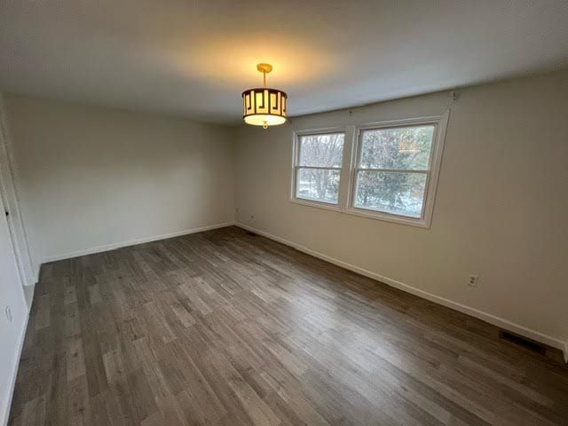 unfurnished room with dark wood-type flooring