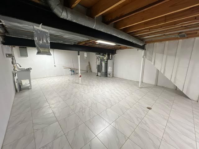 basement with water heater