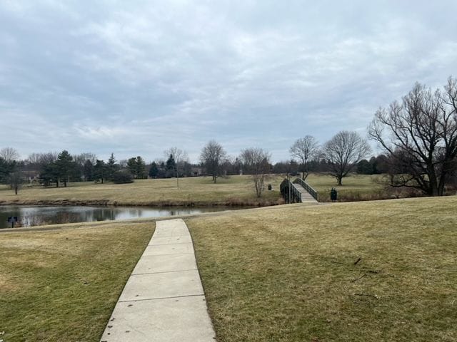 view of yard with a water view