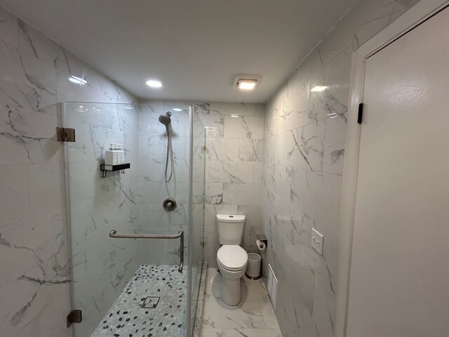 1622 Brentwood Dr, Troy, MI 48098 - full bath featuring marble finish floors, toilet, a marble finish shower, and tile walls