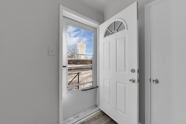 entryway with a healthy amount of sunlight and hardwood / wood-style floors