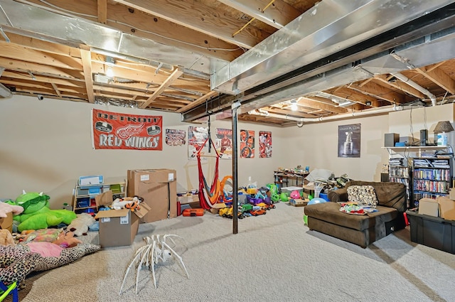 unfinished basement with carpet