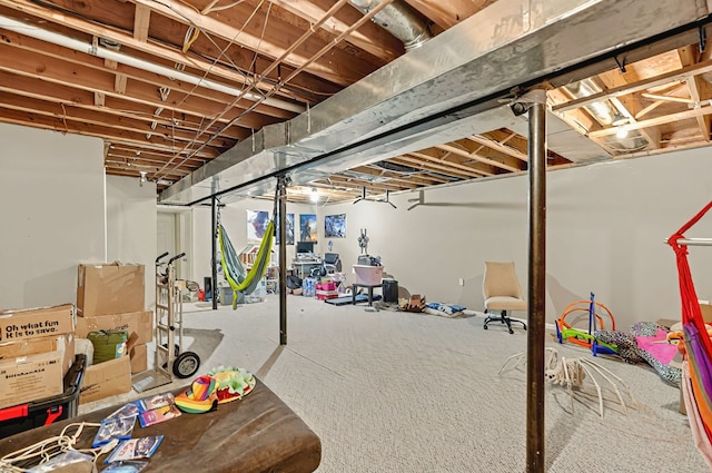 view of unfinished basement
