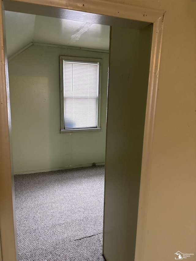 interior space featuring carpet flooring and lofted ceiling