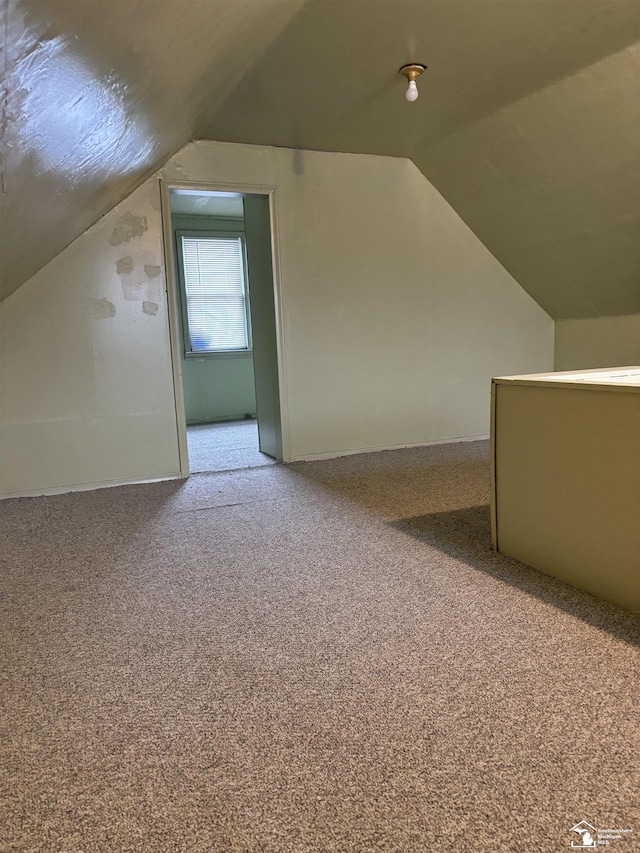 bonus room featuring carpet floors and vaulted ceiling