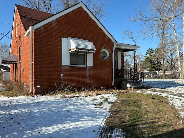 view of snow covered exterior