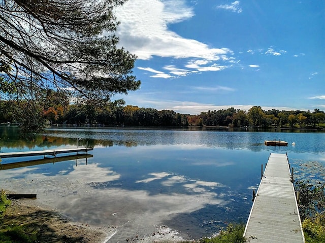 view of dock with a water view