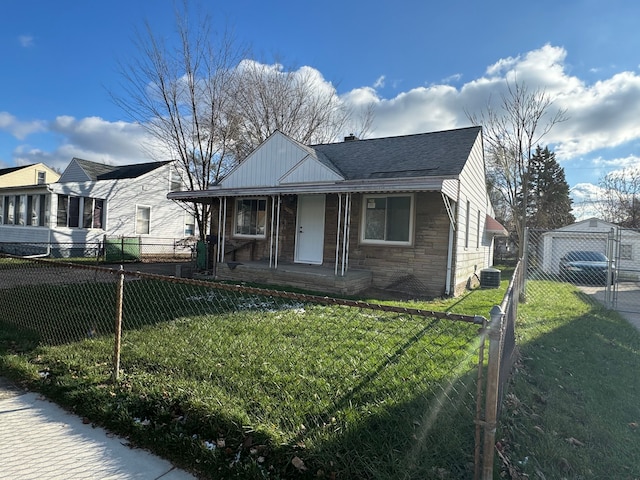 view of front of house with a porch and a front lawn