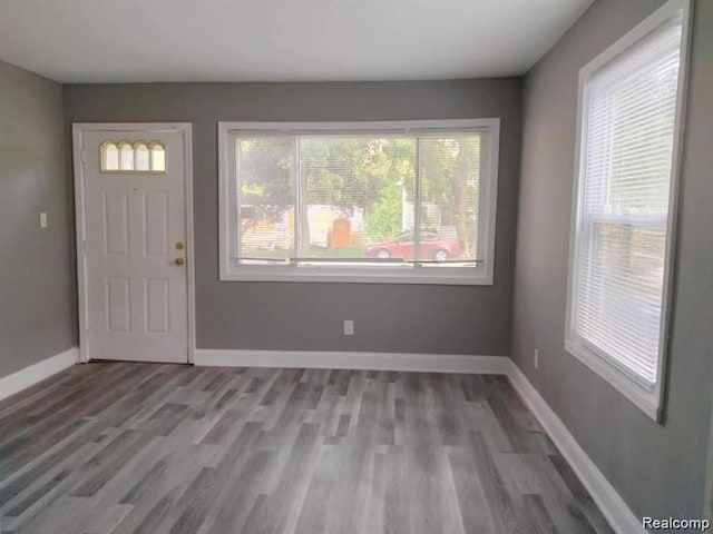 foyer entrance with light hardwood / wood-style floors