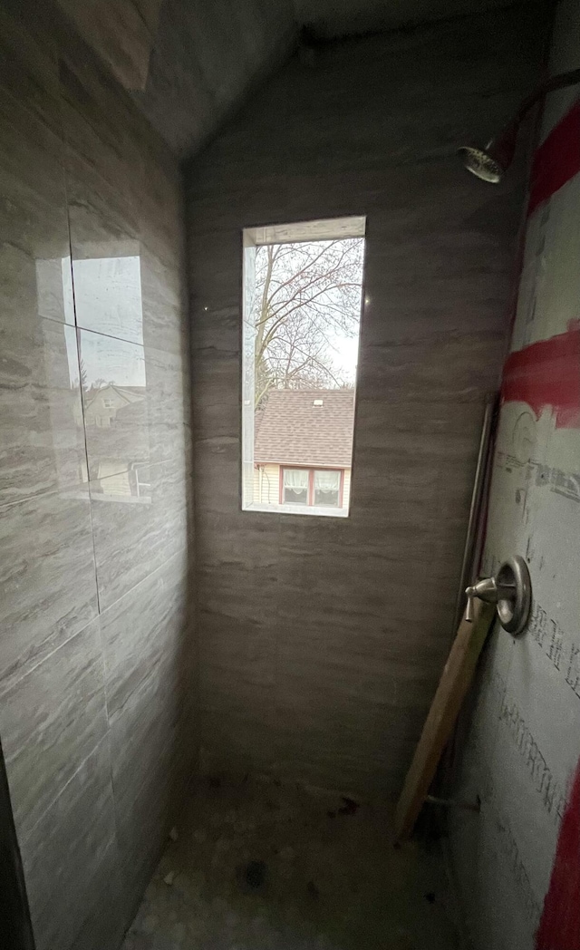 bathroom with a wealth of natural light and a shower