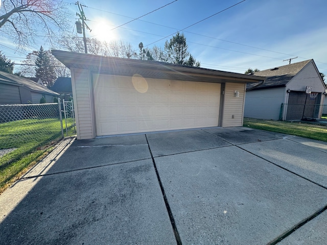 garage with a lawn