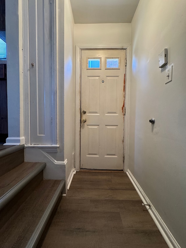 doorway to outside with dark wood-type flooring