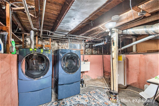 laundry room featuring washing machine and dryer and water heater