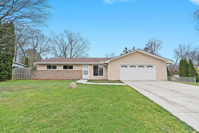 ranch-style house with a front lawn and a garage