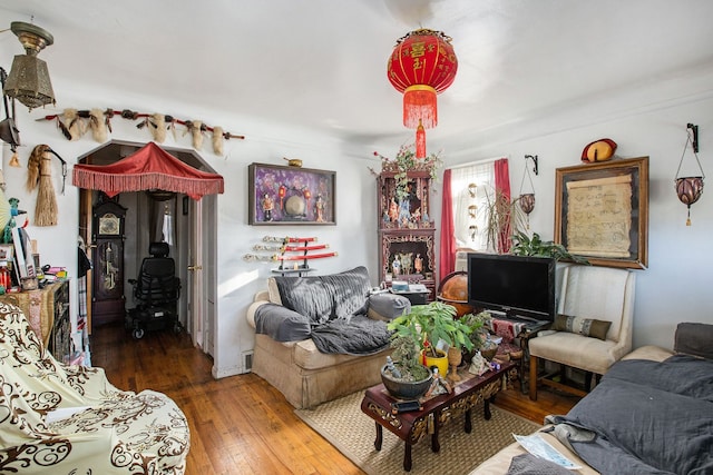 living room with hardwood / wood-style floors