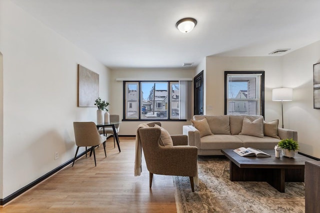 living room featuring light wood-type flooring