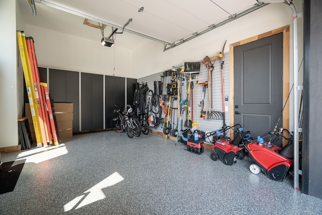 garage with a garage door opener