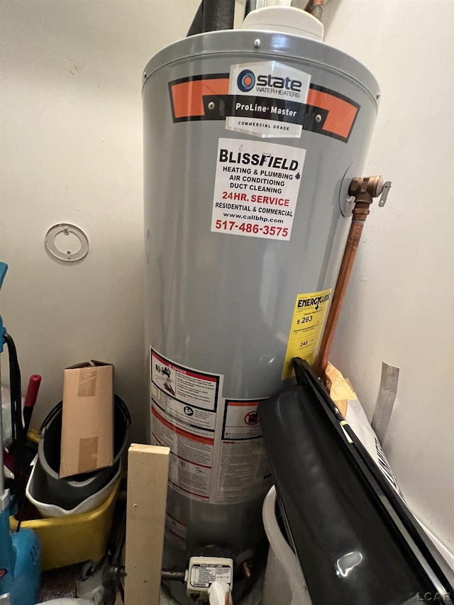 utility room featuring gas water heater