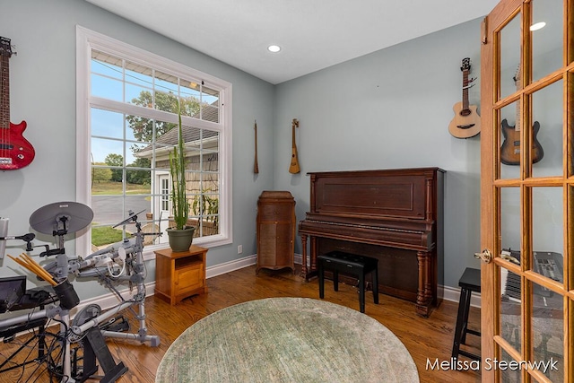 sitting room with dark hardwood / wood-style flooring