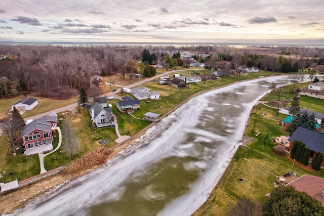 view of aerial view at dusk