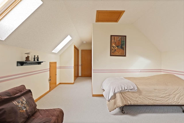 carpeted bedroom featuring vaulted ceiling