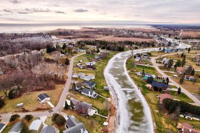 view of aerial view at dusk