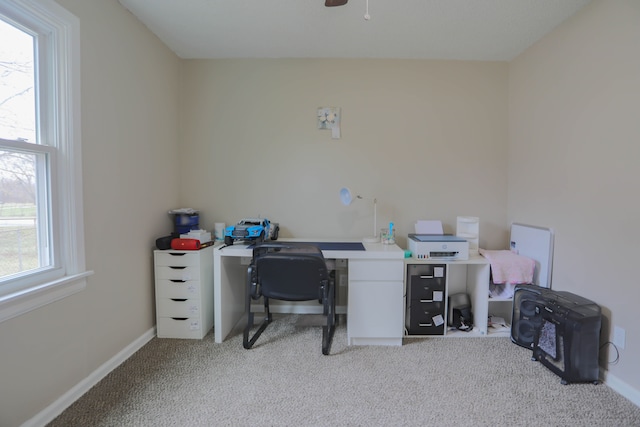 view of carpeted office space