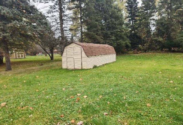 view of yard with a storage unit