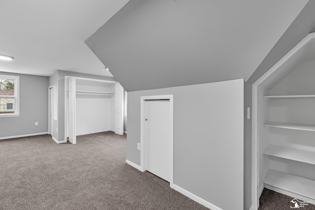 additional living space with carpet flooring and vaulted ceiling