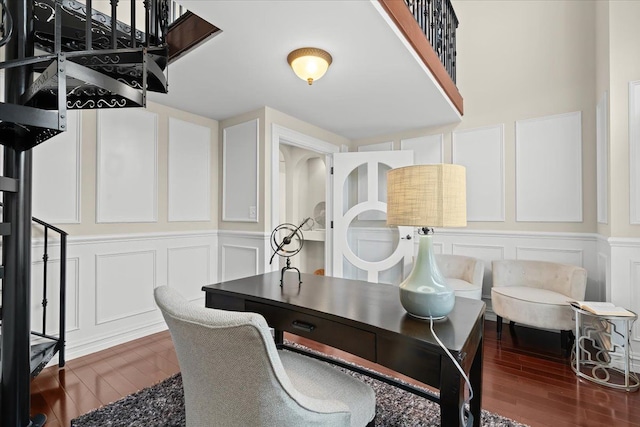 dining area featuring dark hardwood / wood-style floors