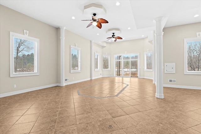 unfurnished living room with light tile patterned floors and basketball court