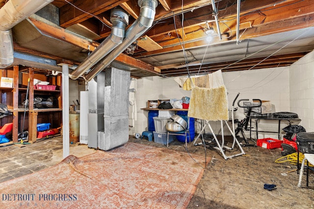 basement with heating unit