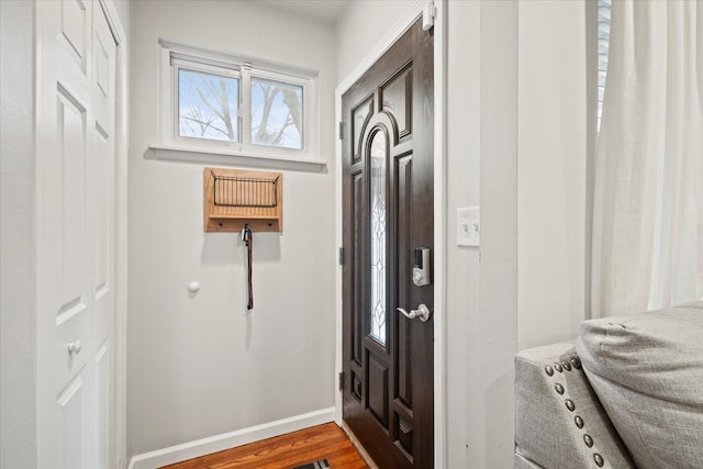 entryway with wood-type flooring